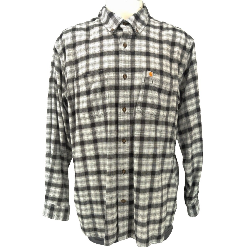 Carhartt Flannel Shirt Mens 2XL Black Plaid Rugged Flex Cotton Workwear Outdoor